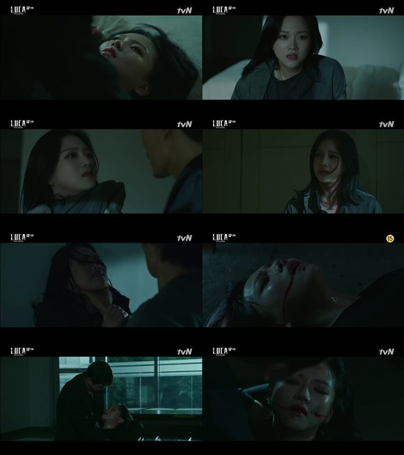 tvN 월화 드라마 루카 : 더 비기닝 속 정다은이 김래원과 대적해 죽음을 맞이했다. /방송화면 캡처