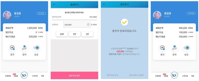 신한은행은 LG CNS와 블록체인 기반 디지털화폐 플랫폼의 시범 구축을 완료했다고 8일 밝혔다. 사진은 CBDC 플랫폼 상 결제 화면이다. /신한은행 제공