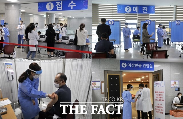 9일 전북대학교병원에서 보건의료인들이 아스트라제네카 백신접종을 하고 있다. /전북대병원 제공