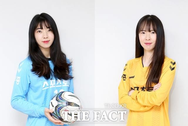 드래프트 1순위로 스포츠토토여자축구단에 입단해, 6시즌째 국가대표와 소속팀에서 맹활약하고 있는 하은혜 선수(오른쪽)와 9시즌을 함께하고 있는 골키퍼 강가애./스포츠토토코리아 제공