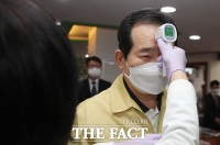  아스트라제네카(AZ) 백신 접종 위해 체온 측정하는 정세균 총리 [포토]