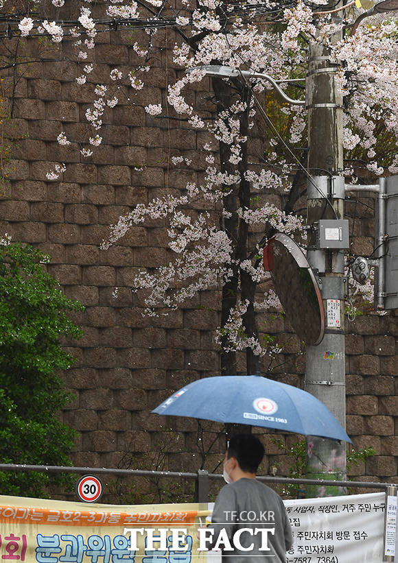 전국에 봄비가 내리는 3일 오전 서울 성동구 신금호역 일대의 시민들이 우산을 쓰고 발걸음을 재촉하고 있다. /이동률 기자