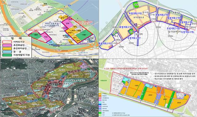 서울시가 올해 새롭게 지정한 토지거래허가구역은 여의도, 압구정, 성수, 목동(상단 왼쪽부터 시계방향 순) 등이다. / 서울시 제공
