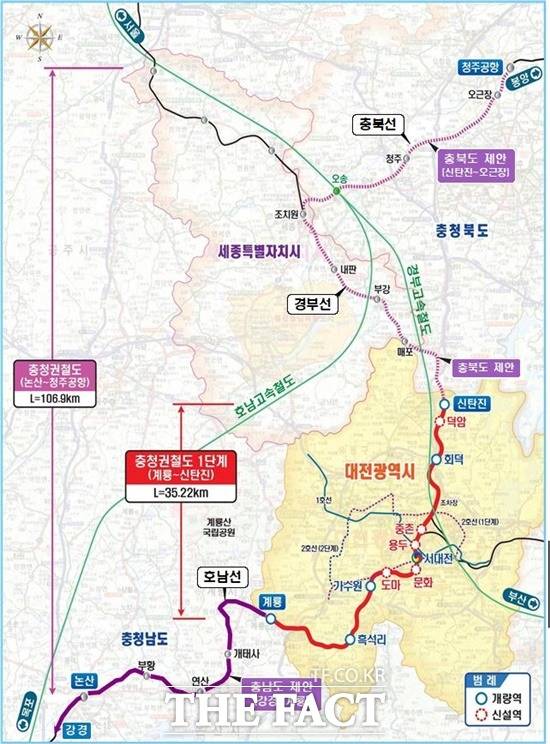 충청권 광역철도 강경~계룡 구간 위치도 / 충남도 제공