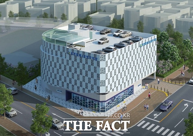 충남 아산시와 캠코가 중부권 최초로 공영주차장 개발 사업을 추진한다. 사진은 용화지구 내 건설예정인 복합공영주차 타원 조감도. / 아산시 제공