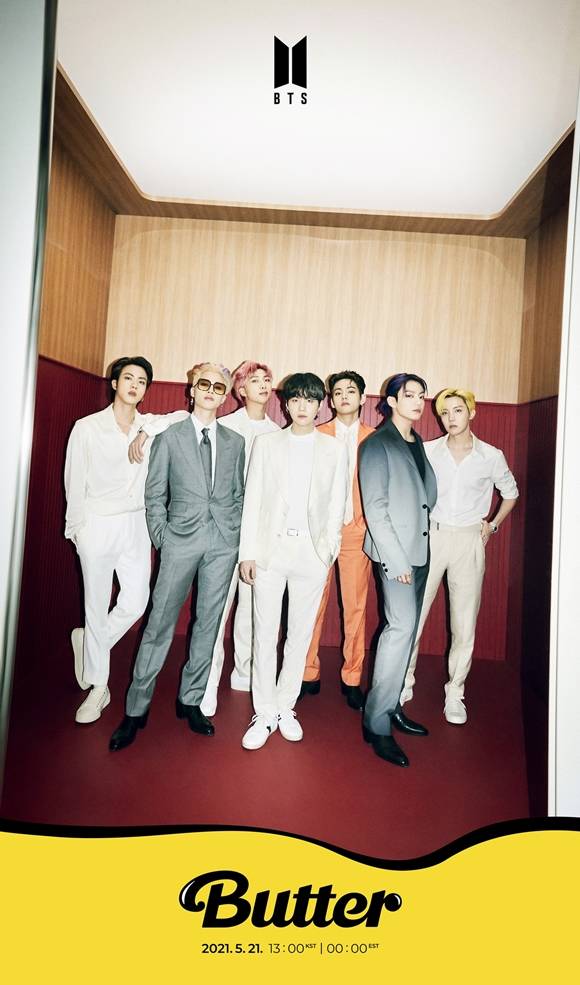 방탄소년단 신곡 Butter의 첫 단체 사진이 공개됐다. 일곱 멤버들은 각기 다른 스타일링으로 매력을 뽐내며 콘셉트에 대한 궁금증을 더했다. /빅히트 뮤직 제공