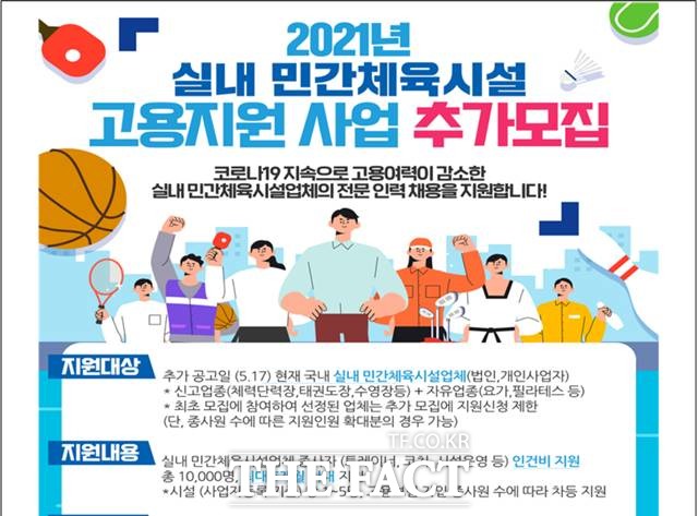 실내 민간체육시설 고용지원 사럽 추가모집 공고.