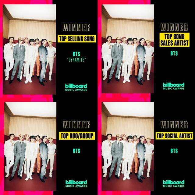 방탄소년단이 2021 미국 빌보드 뮤직 어워드(BBMA)에서 4관왕을 차지하며 2년 만에 최다 수상기록을 경신했다. /BBMA SNS