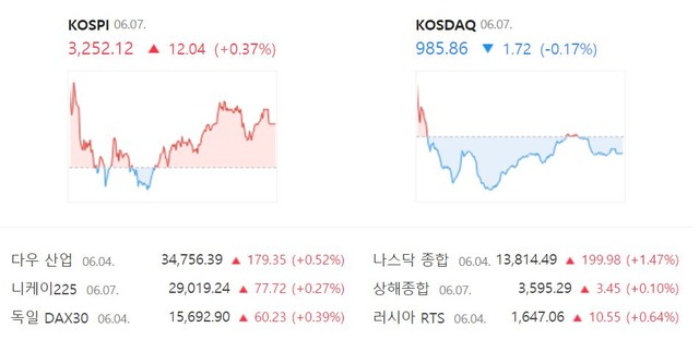 코스닥지수는 전 거래일보다 1.72포인트(-0.17%) 내린 985.86에 장을 마쳤다. /네이버 캡처