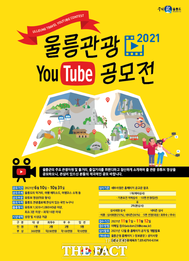 울릉군은 이색적이고 참신한 관광홍보 콘텐츠 발굴을 위해 오는 6월 10일부터2021년 울릉 관광홍보 유튜브 영상공모전을 개최한다. /울릉군 제공