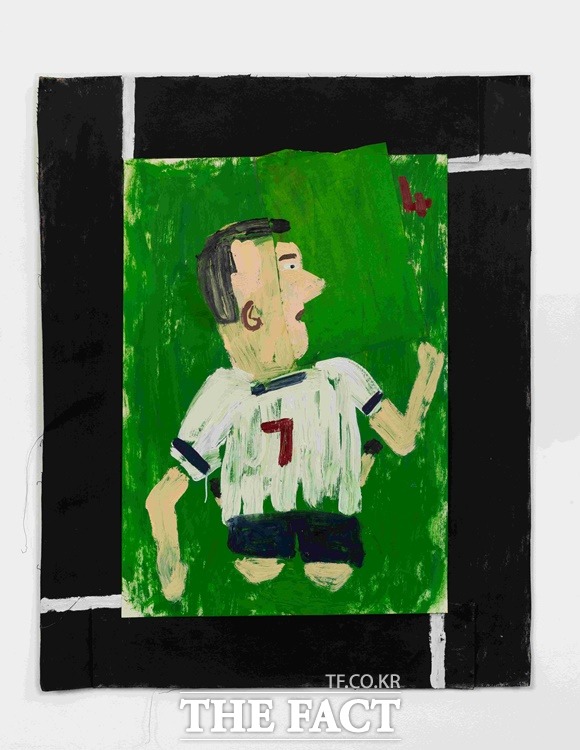 Tottenham Colors, 4 Goals, 2020, Oil on paper and collaged canvas, 84 x 59cm Photo: Jo Moon Price(문현주)/고양문화재단 제공