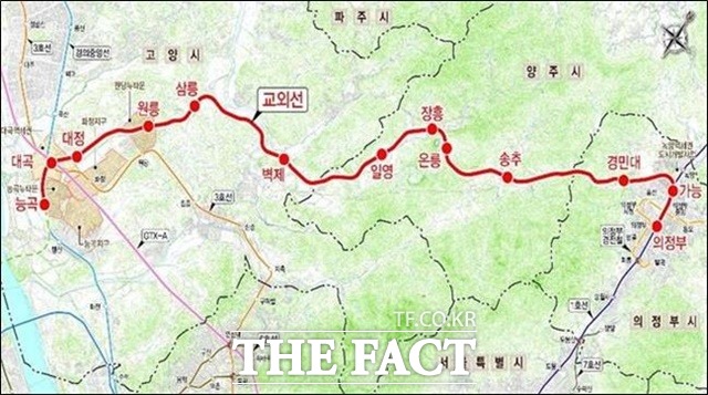 2004년 운행이 중단된 교외선이 20년만에 운행이 재개될 전망이다. 교외선 노선도/고양시 제공