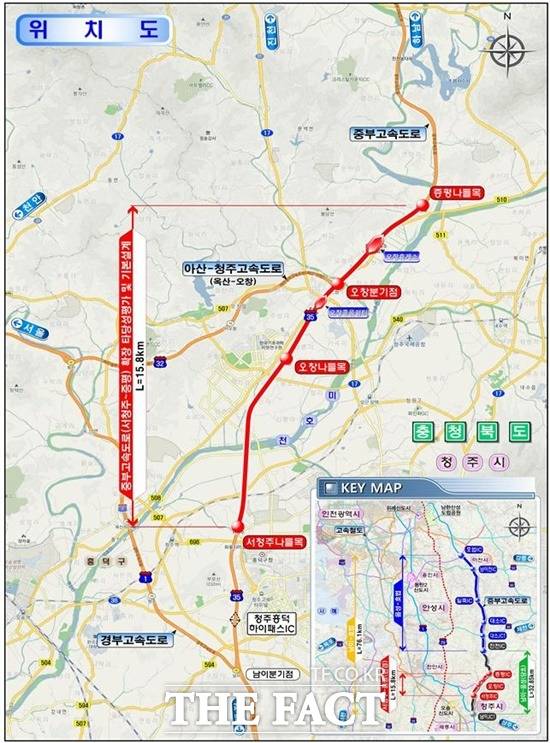 충북도민의 20년 숙원사업인 중부고속도로 서청주∼증평 구간 확장사업 타당성재조사가 실시된다. 중부고속도로 위치도. / 충북도 제공