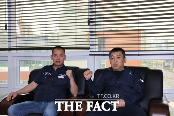 민주연합노총 본부장 정성석 위원장 지철수왼쪽부터/이상묵 기자