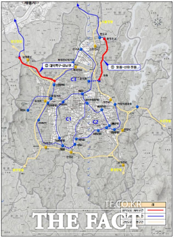 대덕특구~금남면 구간과 와동~신탄진동 구간 도로개설 사업이 제4차 대도시권 광역교통시행계획에 반영됐다. / 대전시 제공