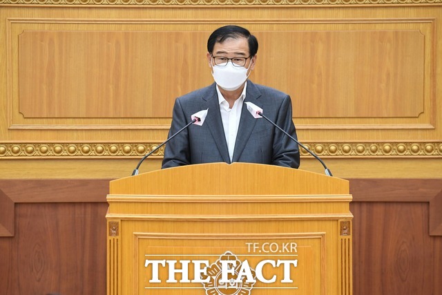 경기 양주시의회 이희창 의원이 경기북도의 조속한 설치 촉구 결의안을 대표발의 하고 있다. /양주시의회 제공