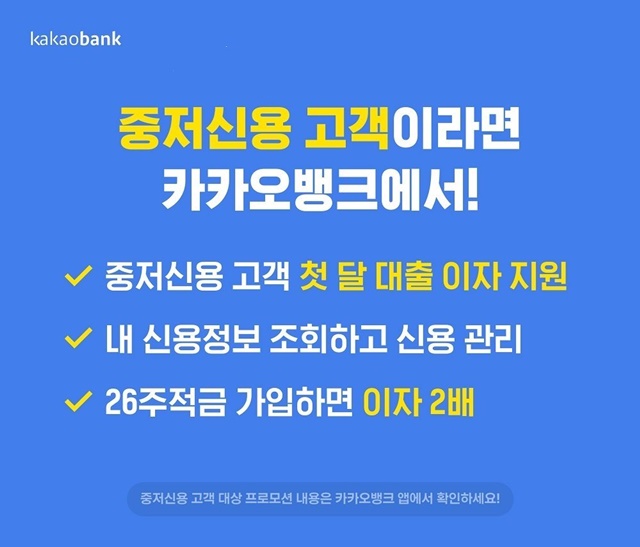 카카오뱅크가 중‧저신용 고객을 대상으로하는 대출이자 지원을 한 달 더 연장하기로 했다. /카카오뱅크 제공