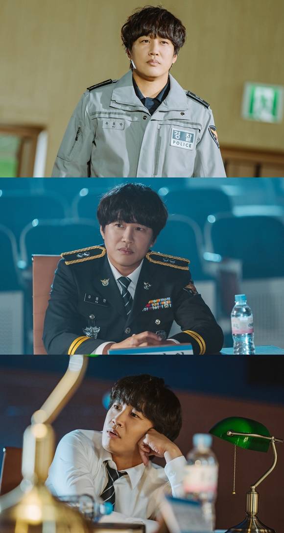 배우 차태현이 KBS2 새 월화드라마 경찰수업에서 베테랑 형사이자 경찰대학교 교수 유동만을 연기한다. 그는 멘토, 불도저, 자동반사를 키워드로 꼽으며 유동만에 대해 설명했다. /로고스필름 제공