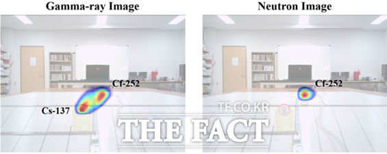 이중입자 영상장비로 획득한 감마선 영상(좌) 및 중성자 영상(우) 예시 / 제주대학교 제공