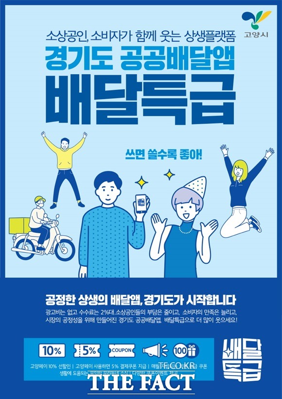 고양시는 ‘배달특급’ 앱에서 사용할 수 있는 ‘배달외식비 지원’ 쿠폰 8000매를 11일부터 선착순 발급할 계획이다. 8월 이용자 중 고양페이로 결재한 7000명에게는 13일부터 주문결제와 동시에 자동 지급되는 ‘지화자!’ 쿠폰 5000원 권이 지급된다./고양시 제공