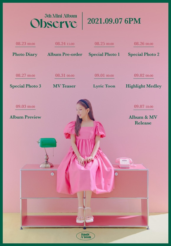 가수 백아연이 오는 9월 7일 5번째 미니 앨범 Observe를 발매한다. /이든엔터 제공
