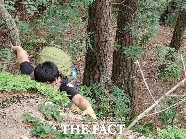 14일 충북산악구조대원이 실종자 수색을 위해 속리산을 오르고 있다. / 충북산악구조대 제공
