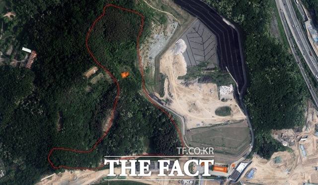 충남 천안시가 목천위생매립장의 매립 면적을 8만㎡ 이상 추가 확보한다. 붉은색 부분이 증설 예정 장소. / 천안시 제공