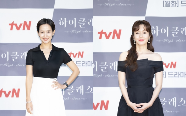 조여정(왼쪽)은 전직 변호사 송여울 역을, 김지수는 모태 금수저 남지선 역을 맡아 극을 이끈다. /tvN 제공