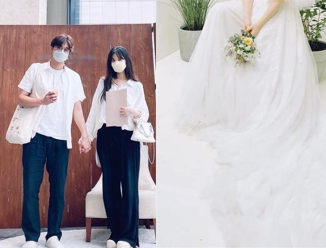 결혼을 앞둔 가수 겸 뮤지컬 배우 배다해가 27일 자신의 SNS에 웨딩사진(오른쪽)을 공개했다. /배다해 인스타그램 캡쳐
