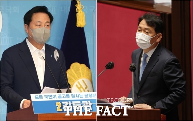 김두관 의원(왼쪽)은 부산·경남(PK) 지역에서, 이광재 의원은 대선 정책 부문에서 역할을 할 것으로 보인다. /이선화 기자
