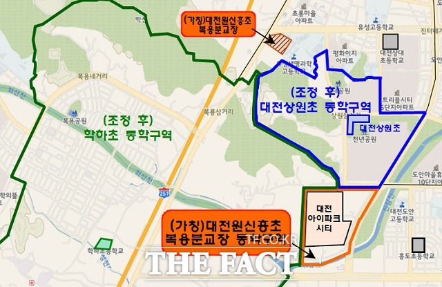 대전시서부교육지원청이 대전원신흥초등학교복용분교장(가칭) 통학구역 설정에 대한 행정예고안을 마련했다. 조정 후 통학구역. / 대전교육청 제공