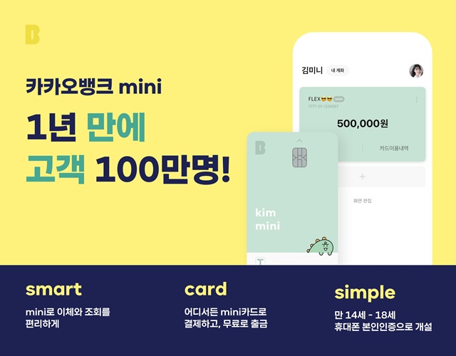 카카오뱅크 mini(이하 mini)가 출시 1년여 만에 가입고객이 100만 명을 넘어섰다. /카카오뱅크 제공