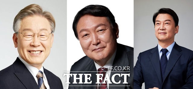 이재명 더불어민주당·윤석열 국민의힘·안철수 국민의당 대선후보(왼쪽부터)가 네이버·카카오 뉴스제휴평가위원회의 연합뉴스 뉴스 콘텐츠 제휴 중단 조치에 철회를 요구하고 나섰다. /후보 페이스북 프로필 사진 갈무리