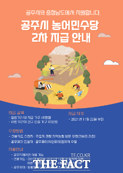 충남 공주시가 올해 2차분 농어민수당을 지급한다./공주시 제공