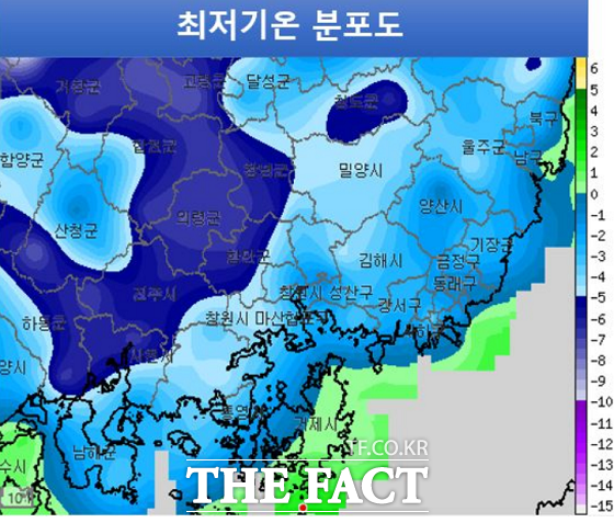 부산지방기상청은 부산, 울산, 경상남도 지역 아침 최저 기온이 -1도~-8도로 전망했다고 2일 밝혔다. /부산기상청 제공.