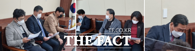 김 의원의 기자회견 자리에 7명 정도의 시의원이 동석했다. 김 의원은 기자회견이 단독 행위라고 밝혔다. /유홍철 기자