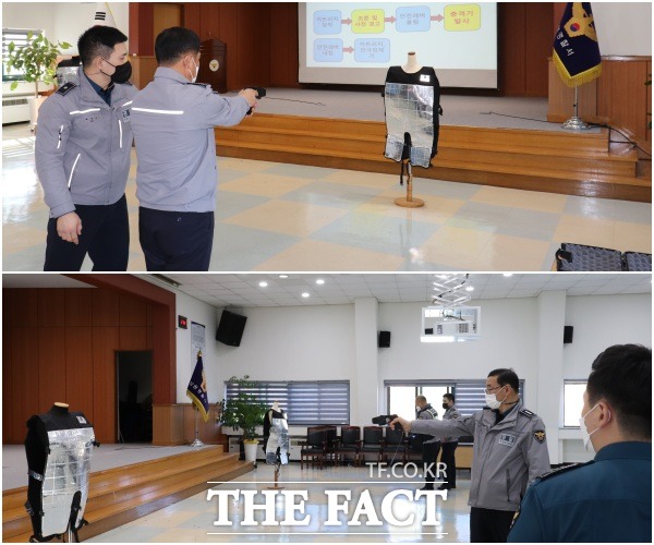 전북 남원경찰서는 지난 13일부터 15일까지 최근 발생한 경찰피습 및 흉기난동과 관련해 현장경찰관 테이저건 실사를 통한 현장대응력강화 훈련을 실시 하고 있다. /남원경찰서 제공