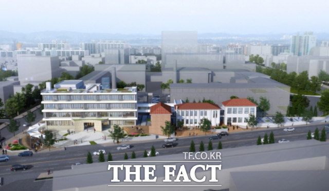 대전시가 옛 충남도청사 부속건물에 추진 중인 소통협력공간 조성사업 조감도. 빨간 지붕 3곳이 무기고동, 선관위, 우체국 건물이다. / 대전시 제공