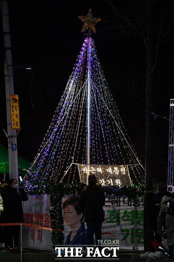 크리스마스 이브를 맞아 박 전 대통령의 건강을 기원하는 트리 설치, 점등한 우리공화당.