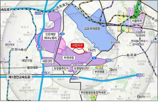 대장안동네 도시개발사업 대상지는 대장동 220번지 일원 8만 8천 평(293,172㎡) 부지로, 2006년 12월 경기도에서 도시개발사업(환지 방식) 추진을 조건으로 개발제한구역 우선해제취락으로 선정하여 그린벨트가 해제된 지역이다. 사진은 사업위치도 / 부천시 제공