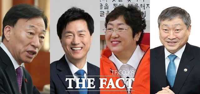 제8회 전국동시지방선거에서 대전시교육감 출마가 예상되는 후보군의 모습. 사진 왼쪽부터 설동호 대전교육감, 성광진 대전교육연구소장, 정상신 유성중 교장, 박백범 대전대 석좌교수.