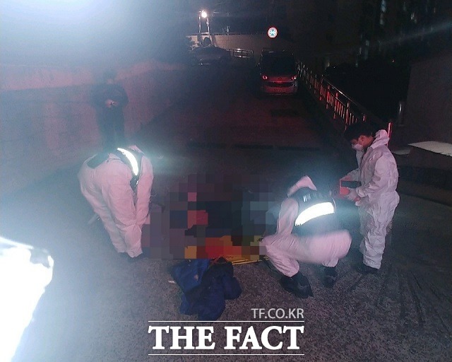 4일 오후 6시쯤 부산 서구의 한 아파트의 후문 인근 길거리에서 50대 운전자가 몰던 2톤 짜리 트럭이 70대 보행자를 치었다./부산경찰청 제공.