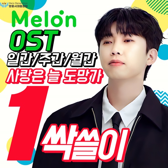 15일 온라인 음원 사이트 멜론에 따르면 임영웅의 첫 OST곡 사랑을 늘 도망가(14일 기준)는 멜론 OST 부문 일간, 주간, 월간 차트에서 각각 1위를 기록중이다. /영웅시대