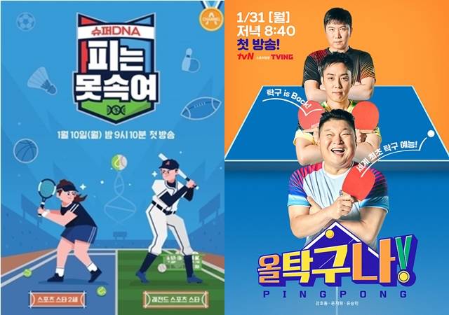 피는 못 속여, 올 탁구나! 등 새로운 스포츠 예능이 대거 등장해 스포츠 예능 전성시대를 이어간다. /채널A, tvN 제공