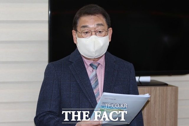 박성효 전 대전시장이 9일 오전 대전시의회 기자실에서 기자회견을 갖고 있다. / 박성효 전 대전시장 제공