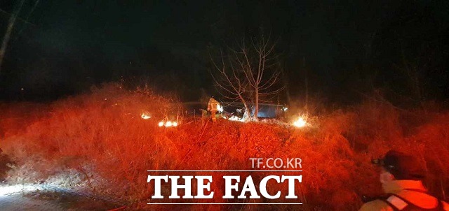 9일 밤 화재가 발생한 세종시 금강변 모습./세종시소방본부 제공