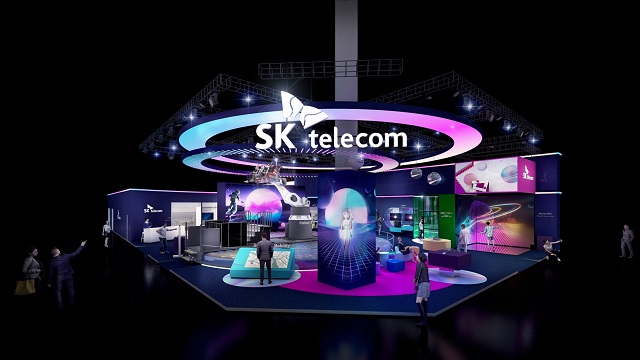 SK텔레콤은 오는 28일부터 3일까지 스페인 바르셀로나에서 열리는 MWC 2022에서 다양한 미래 ICT 기술 및 서비스를 소개한다. SK텔레콤 MWC 2022 전시관 조감도. /SK텔레콤 제공