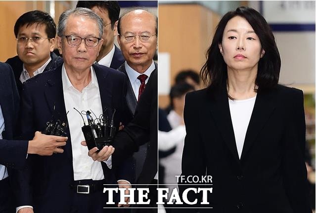 박근혜 정부시절 문화계 블랙리스트 작성 지시 혐의로 재판에 넘겨졌던 김기춘 전 대통령비서실장과 조윤선 전 문체부장관(2020년 1월)./더팩트 DB