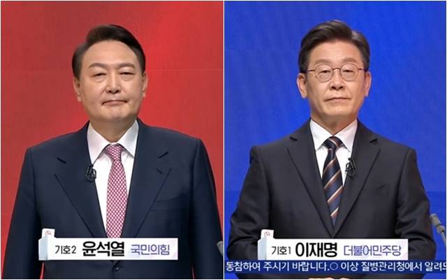 윤 후보(왼쪽)와 이 후보는 이른바 대장동 그분을 두고 첨예한 공방을 벌였다. /SBS 유튜브 갈무리