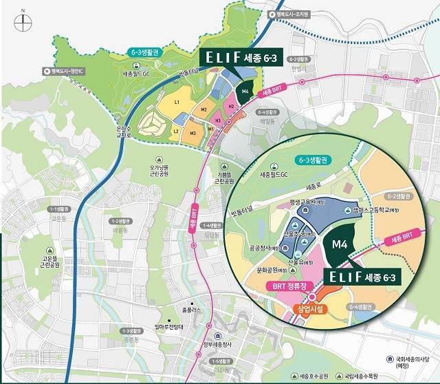 계룡건설 컨소시엄이 세종 신도시(행복도시) 산울동에서 공급하는 엘리프 세종 6-3 아파트 위치도 / 계룡건설 제공